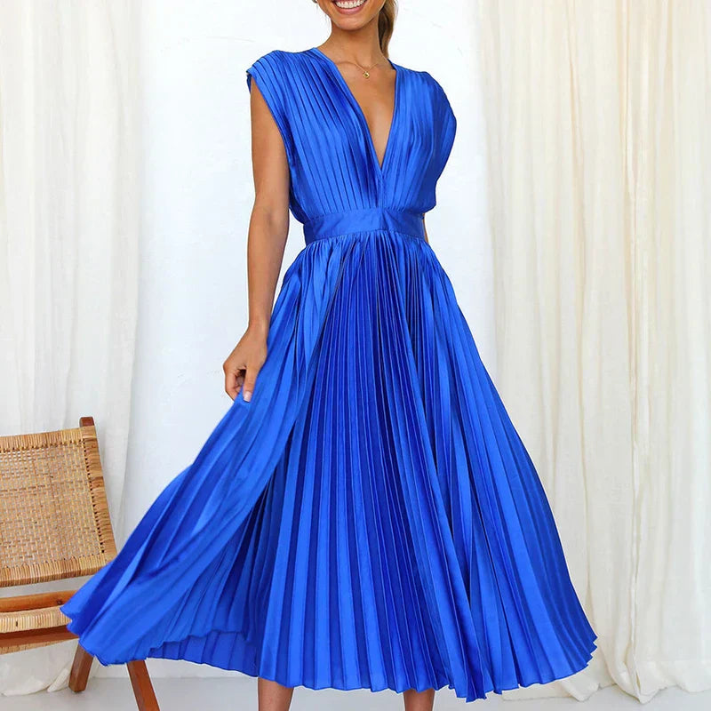 Irish - Pleated V-Neck Midi Dress