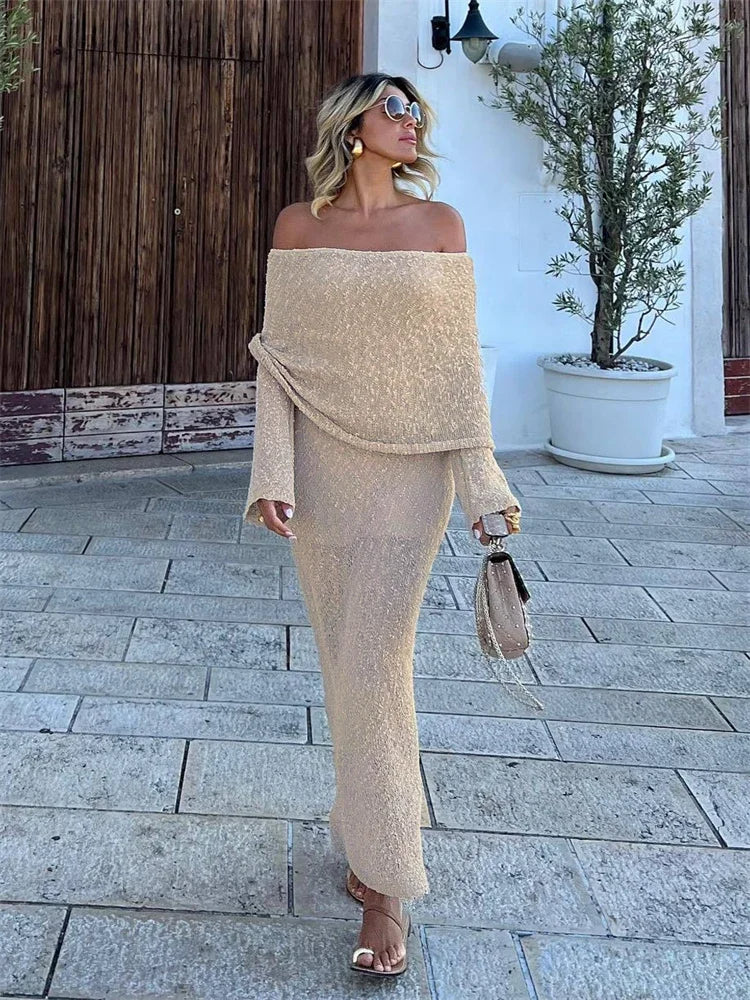 SARA - Off Shoulder Knit Maxi Dress