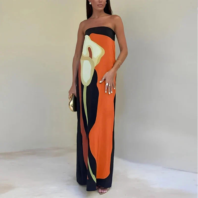 Lilia™ - Abstract Strapless Maxi Dress